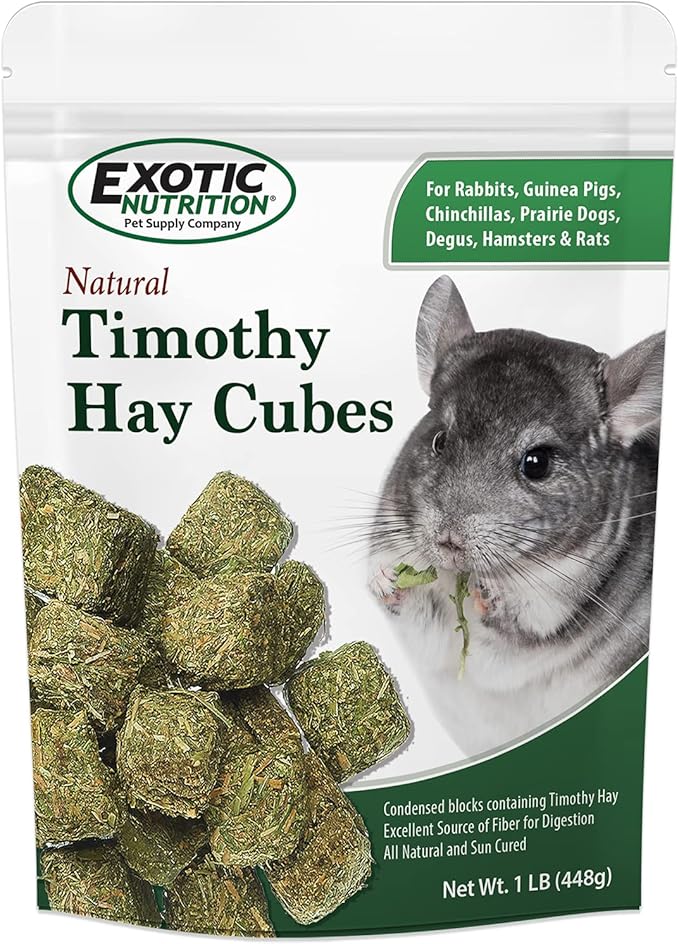 Timothy Hay Cubes 1 lb - 100% All Natural, High Fiber, Sun Cured Timothy Grass Food & Treat - Rabbits, Guinea Pigs, Chinchillas, Degus, Prairie Dogs, Tortoises, Hamsters, Gerbils, Rats & Small Pets