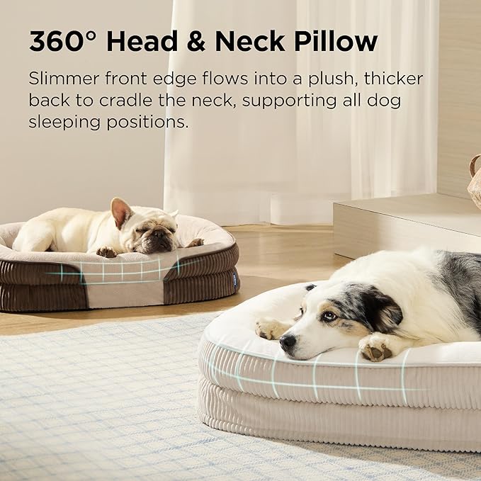 Bedsure XL Pro Orthopedic Dog Beds Large Sized Dog - 360° Oval Bolster Jumbo Dogs Bed for Senior Dogs with Waterproof Washable Cover, Extra Large Pet Sofa Couch with Ultra-Soft Fleece, Beige, 45"
