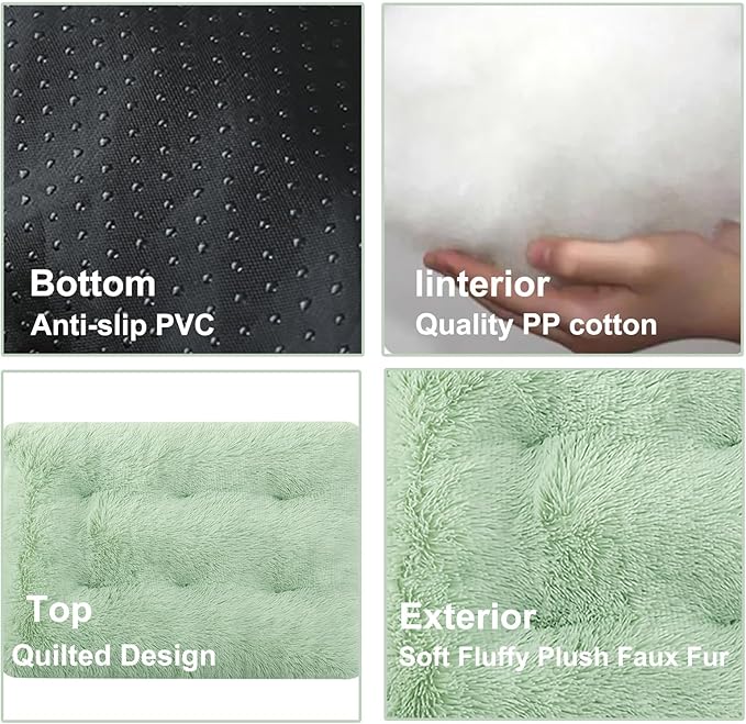 Dog Crate Mat, Dog Bed for Large Dogs, Comfy Fluffy Kennel Pad Anti-Slip for Dog beds & Furniture, Quilted Dog Bed for Pets for Medium/Small Dogs Cats (Color : Green 1, Size : 16.9x11)