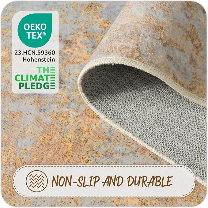 Beige Gold Entryway Rug 3x5 Door Mat Indoor Entrance 36x60, Washable Small