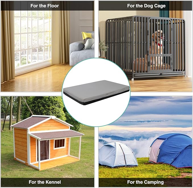 Large Orthopedic Dog Bed, Portable Pet Bed Kennel Mat for Large Dogs Cats, Memory Foam Dog Bed Pillow for Crate with Removable Washable Cover and Nonslip Bottom, 36x27x3.4 Inches