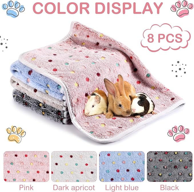 Tudomro 8 Pcs Guinea Pig Blankets Absorbent Washable Animal Fleece Bedding Cage Liners Waterproof Reusable Pet Pee Sleep Mat Pad Cover for Chinchilla Hamster Ferret(Dot,47 x 24 Inch)