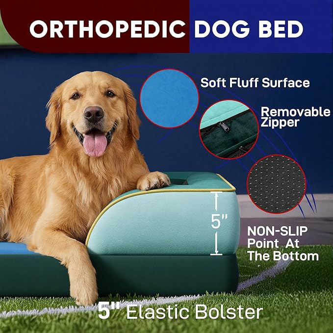 Comfort Expression Orthopedic Dog Bed for Extra Large Dogs 45x35 Inch, Waterproof Egg Crate Foam XL Pet Bed with Removable Bolsters, Dog Couch with Washable Cover & Non-Slip Bottom, Seattle