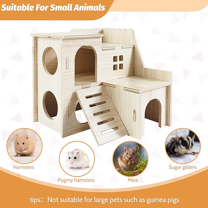 Hamster House, Tiny House with Slide House, Double-Decker Hut, Hamster Cage Accessories, Small Animal Habitat Decor for Small Hamster