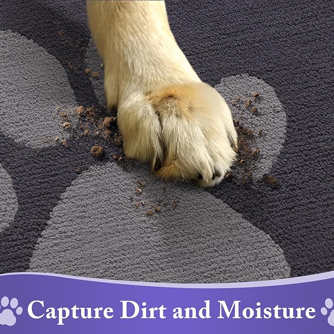 Buganda Dog Door Mat for Muddy Paws, Absorbent Dirt Trapper Non Slip Indoor Doormats, Washable Low-Profile Mat for Mud Dogs, Entryway Carpet for Inside Floor (59x35 Inches, Dark Grey)