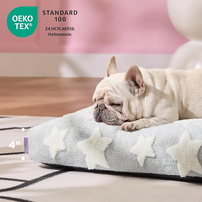 Lesure Dog Beds Large Sized-Thick Shredded Chopped Foam Pet Bed Indoor with Removable Cover, Cute Modern Fuzzy Plush & Anti Slip Bottom, Grey