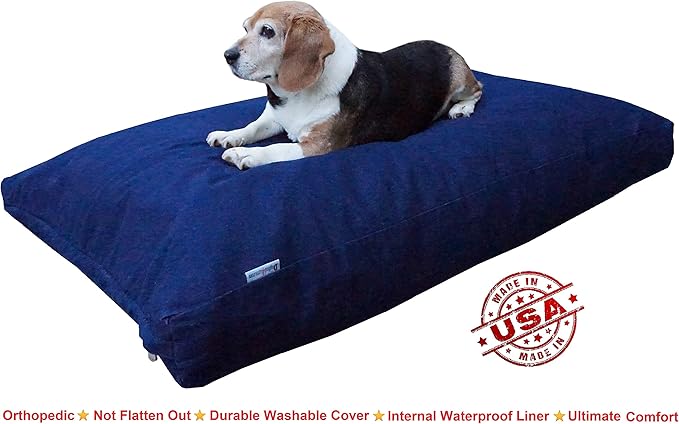 Dogbed4less Large Memory Foam Dog Bed Pillow with Orthopedic Comfort, Waterproof Liner and Washable Durable Pet Bed Denim Cover 41"X27", Blue