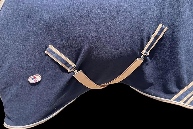 Majestic Ally Anti Pill Fleece Horse Blanket/Sheet with Silver Braided Rope (Navy, 74)