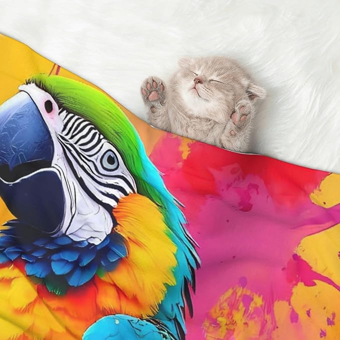 Waterproof Dog Blanket Soft Pet Blanket for Puppy Cat, Fleece Cat Throw Blankets for Furniture Bed Couch Sofa Reversible - Vibrant Parrot Splash Art