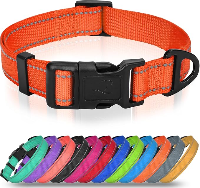 Joytale Large Dog Collar, Reflective and Adjustable Nylon Pet Collar with Quick-Release Buckle for Extra Large Dogs, Orange, XL