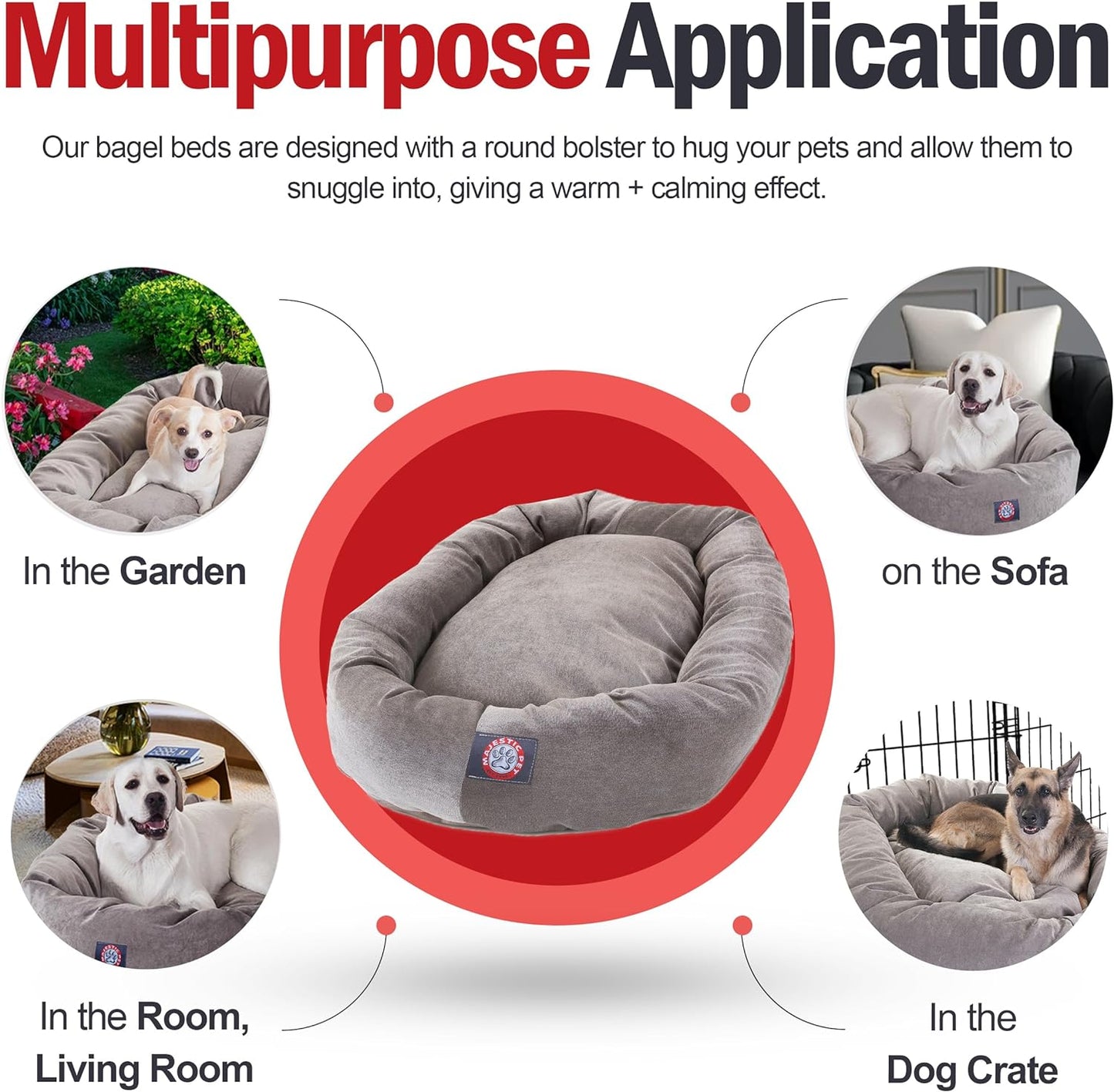Majestic Pet 32 Inch Micro Velvet Calming Dog Bed Washable 32x23x7 (inch) – Cozy Soft Round Donut Dog Bed with Spine for Head Support - Pet Bed Medium - Vintage (2025)