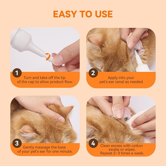 Ear Cleaner for Dog & Cats, Dog Ear Drop and Infection Treatment, Dog Ear Cleaning Solution- Cleaning,Soothing and Deodorizing Itchy Ears 4oz