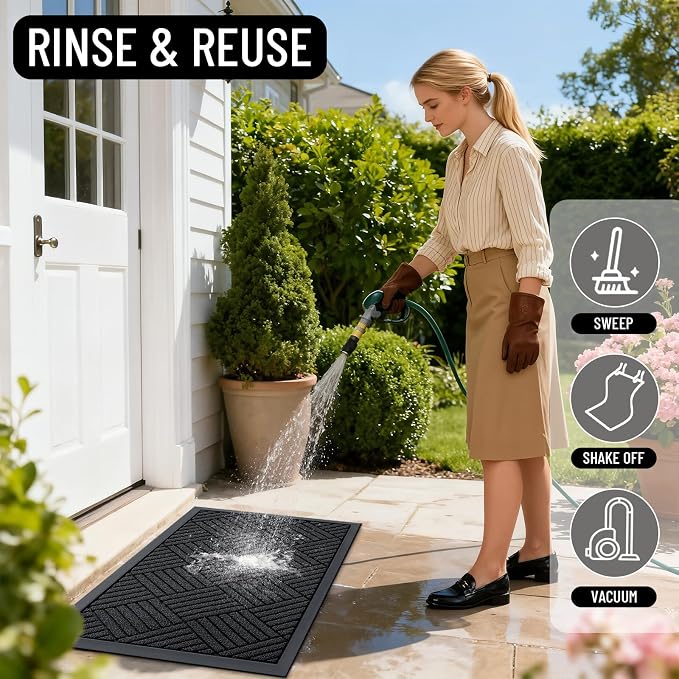 OLANLY Front Door Mat Outside Entrance 35x23, Heavy Duty Sturdy Natural Rubber