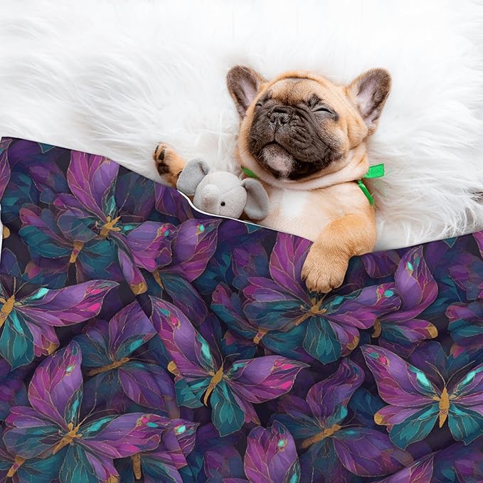 Waterproof Dog Blanket Soft Pet Blanket for Puppy Cat, Fleece Cat Throw Blankets for Furniture Bed Couch Sofa Reversible - Purple Butterfly 1