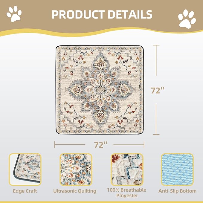 Washable Pee Pad for Dogs Extra Large, 72" x 72" Reusable Puppy Pads Waterproof Dog Rugs, Super Absorbent, Leakproof, Dog Crate Pad, Playpen Mat, Whelping Pads, White Medallion