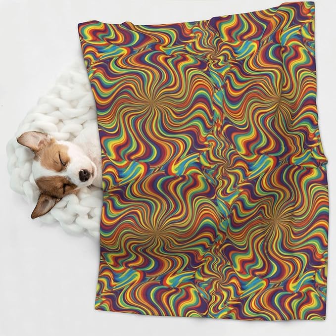 Two Sided Pet Cuddler Blanket for Anxiety Calming, Psychedelic Infinity, Reversible Plush Design with Bubble Dot Pattern Provides Familiar Surface Anywhere