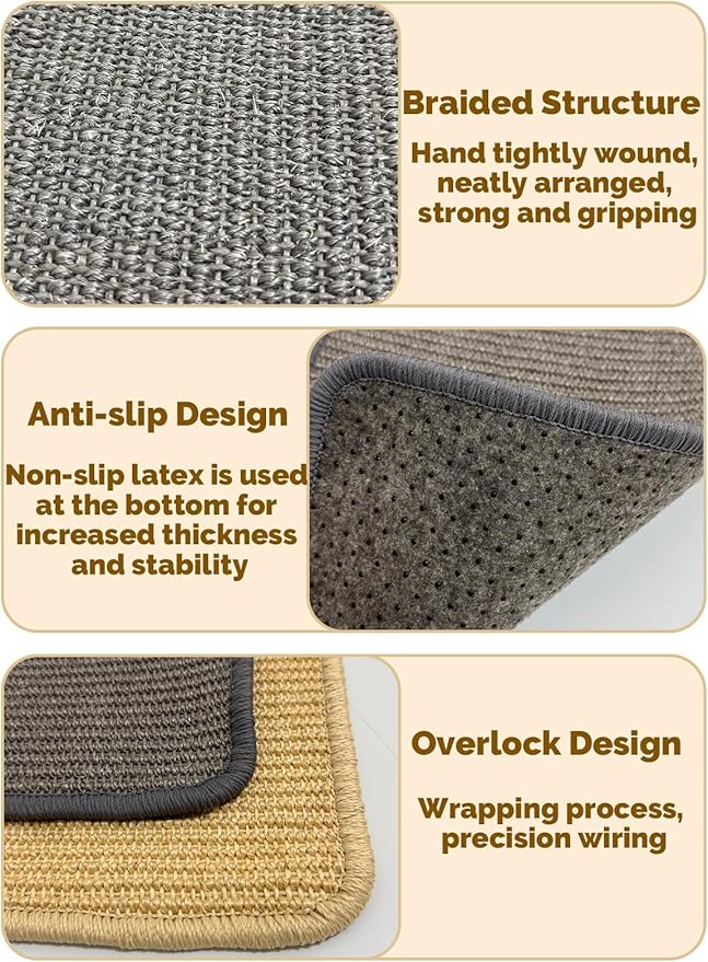 Rabbit Scratching Pad 4 Pack Natural Sisal Bunny Scratcher Mat Bunny Scratch Foot Pad Small Animal Grinding Claw Pad Rug for Guinea Pigs Chinchillas (Gray)