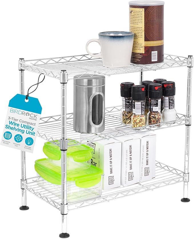 Internet's Best 3-Tier Compact Wire Utility Shelving Unit - Adjustable Storage Rack for Kitchen, Bathroom, Pantry, Laundry, Cabinets - Durable Chrome Steel - Shelving for Under Sink Organization