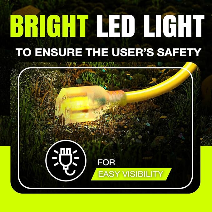 50ft Outdoor/Indoor Extension Cord 10/3 Gauge Ultra Heavy Duty 3 Prong SJTW, Waterproof, Flexible Cold-Resistant Long Power Cord,15A 125V 1875W, Yellow by LifeSupplyUSA
