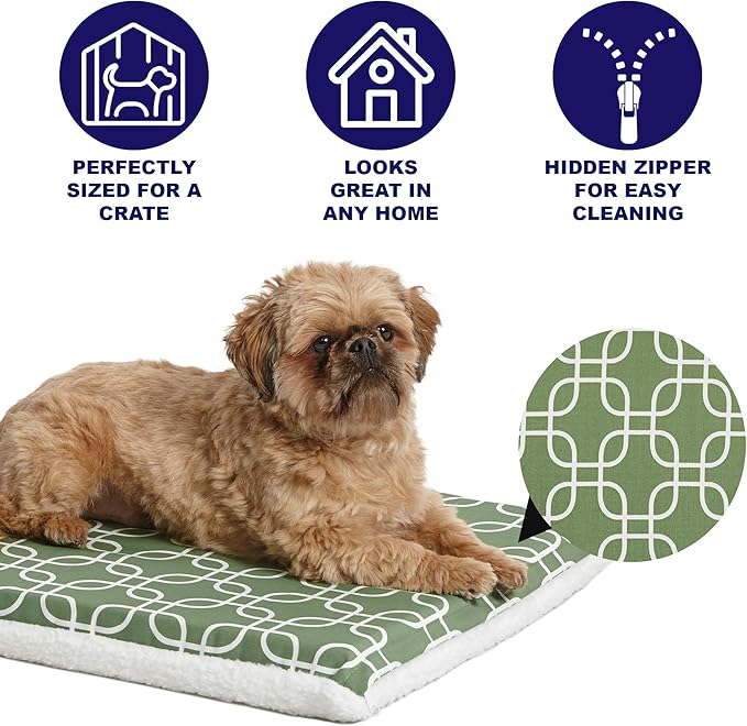 MidWest Homes for Pets Quiet Time Teflon Defender Dog Beds; Pet Beds Designed to Fit Folding Metal Dog Crates, Green & White Geometric Pattern, 24-Inch
