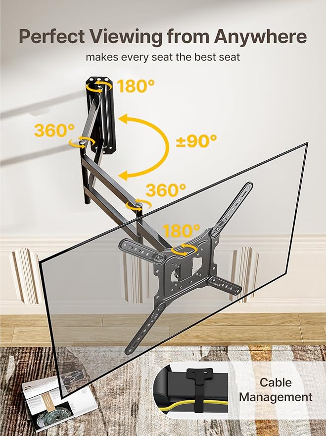 monTEK Long Arm TV Wall Mount for Most 23-65 Inch TVs, 37 Inch Long Extension TV Mount Swivel and Tilt, Full Motion Wall Mount Tv Bracket Fit Max VESA 400 x 400mm, Up to 77 lbs