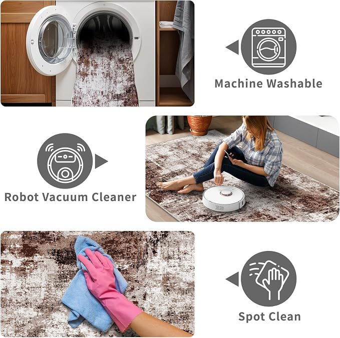 2x8 Washable Runner Rugs for Hallway: Easy-to-Clean Abstract Runners for