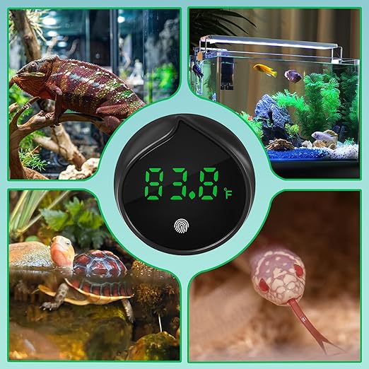 Removable Aquarium Water Thermometer Gauge with Touch Screen Digital Fish Tank Thermometer LED Display ±1℉/℃, Fish Tank Accessories for Betta, Axolotl, Shrimp, Turtle, Reptile and Aquatic (Black)