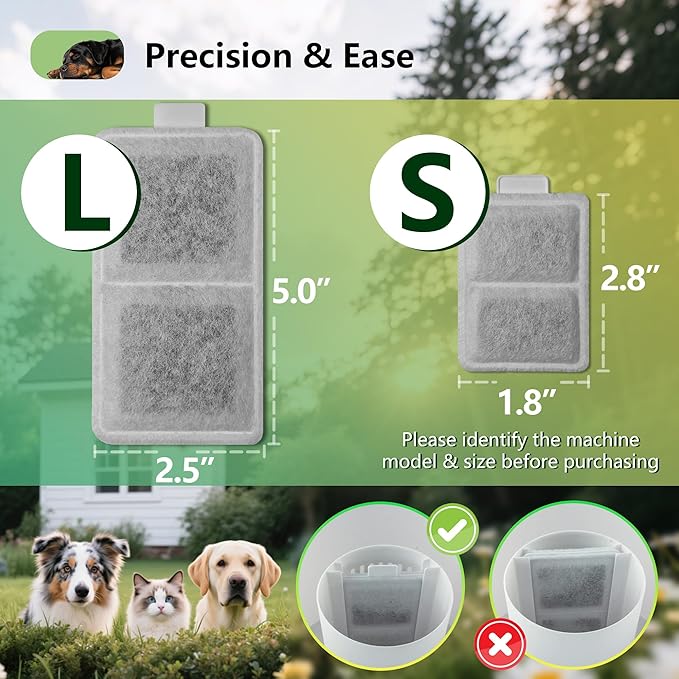 6 Pack Cat Water Fountain Filter Replacement Compatible with PetSafe Whisker City Automatic Pet Fountain, Small and Large Size Pet Water Fountain Replacement Filters(Large)