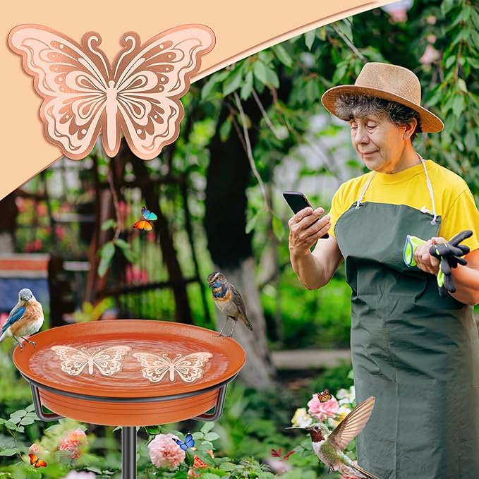 Bird Bath Copper Disk, 0.6mm Reinforced 99.9% Pure Copper Cleaning Disk for Physical Clean Water, All-Season Use Cleaner for Outdoor Birdbaths Bowl Garden Fountain (Butterfly 1PC)