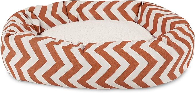 Majestic Pet 32 Inch Chevron Sherpa Calming Dog Bed Washable – Cozy Soft Round Pet Bed with Spine for Head Support - Fluffy Donut Bed 32x23x7 (inch) – Medium - BURNT ORANGE