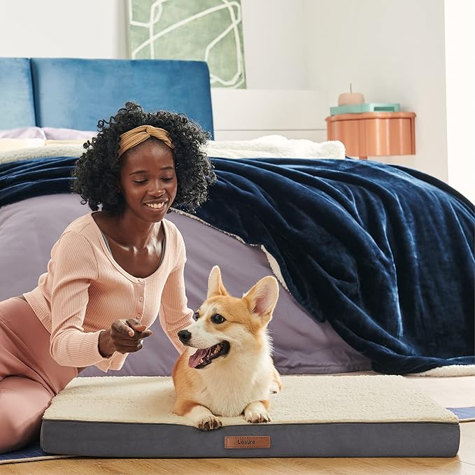 LE SURE XXL Washable Dog Bed Cover Replacement Plush Fleece Cover for Orthopedic Egg Crate Foam Pet Mat 54x44x4 Inches, Grey