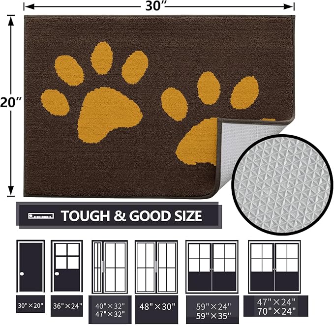 Buganda Dog Door Mat for Muddy Paws, Absorbent Dirt Trapper Washable Indoor Doormats, Non Slip Low-Profile Mud Mat for Dogs, Front Entrance Doormat for Inside Floor (36x24 Inches, Coffee)