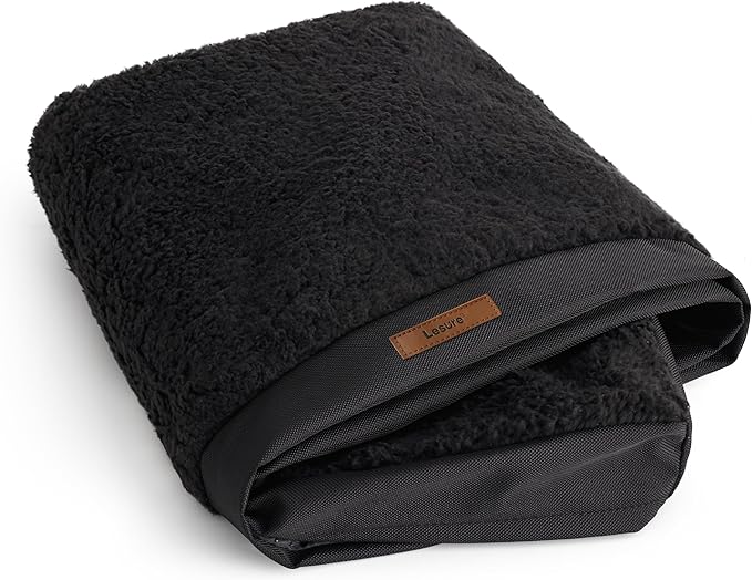 LE SURE XL Washable Dog Bed Cover Replacement Plush Fleece Cover for Orthopedic Egg Crate Foam Pet Mat 44x32x3 Inches, Black