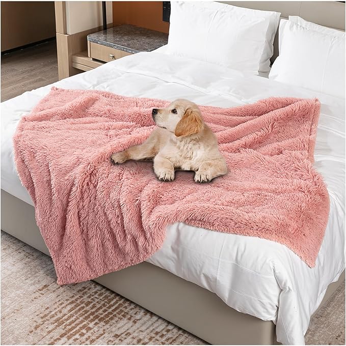 Pink Fluffy Long Faux Fur Pet Throw Blankets for Dogs Waterproof Pet Blanket for Puppy Cats Couch Protector Mat Love Bed Cover Washable(Pink,S)
