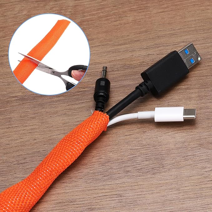 MECCANIXITY Braided Cable Sleeves Heat Shrinkable Fabric Sleeving, 2" 26ft Orange 2:1 Ratio Heat Shrinkable Cord Protector for Harness Cable, Network Cable Protection, Cable Management