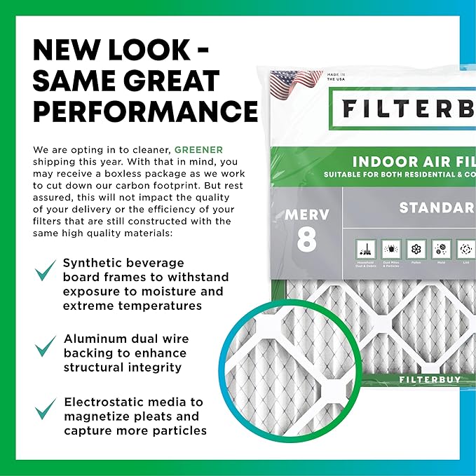 Filterbuy 19x20x5 Air Filter MERV 8 Essential Dust & Allergy Defense, Pleated