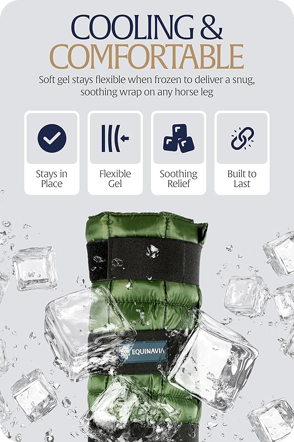 Equinavia Cool Relief Therapy Ice Boots Leg Wraps for Horses, Gel Pack with Adjustable Straps | 16.5" x 15.5" Single - Green - Single - One Size
