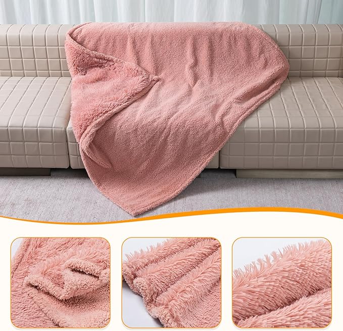 Pink Calming Dog Blanket 57x40in Waterproof Pet Blankets Fluffy Long Faux Fur Cat Throw Blankets for Couch Furniture Protector Love Bed Cover Washable(Pink,M)