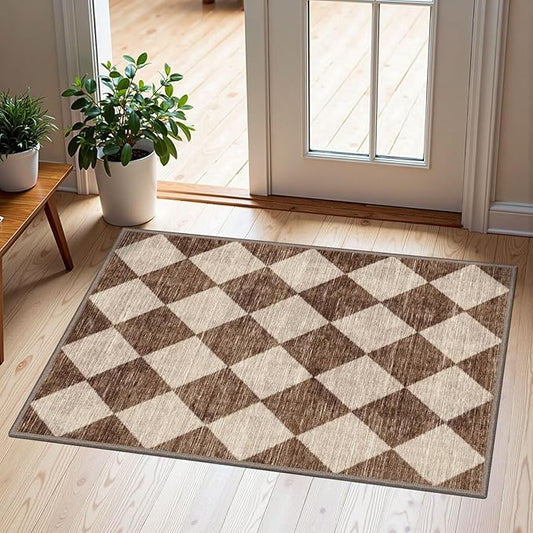 Front Door Rug - 2x3 Brown Beige Non-Slip Washable Doormat Indoor Outdoor Mat