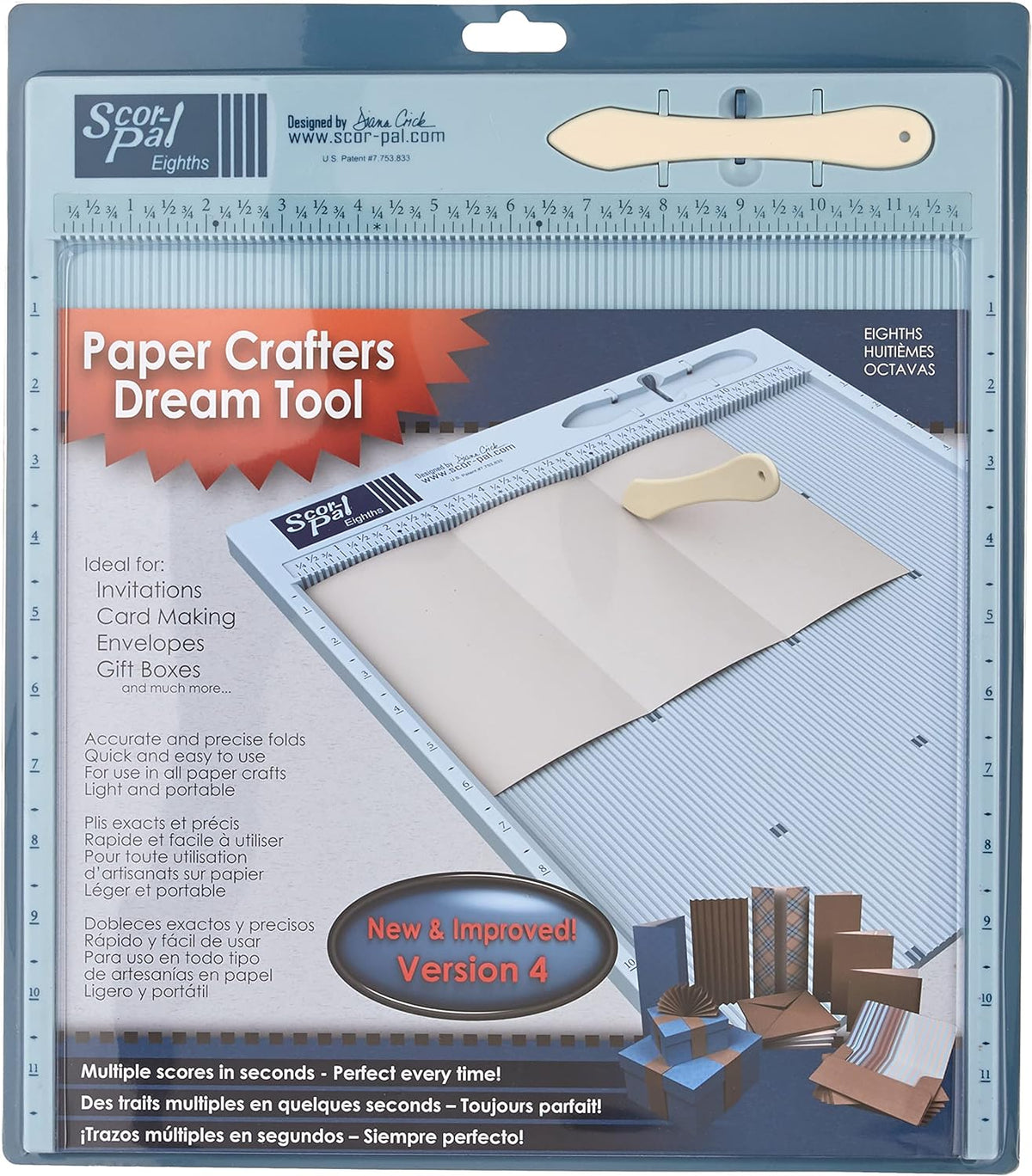 Scor-Pal Scoring Board, 12" x 12", 1/8" Space Grooves, Measuring and Scoring Tool for Card Making, Envelopes, Boxes, and Paper Crafts