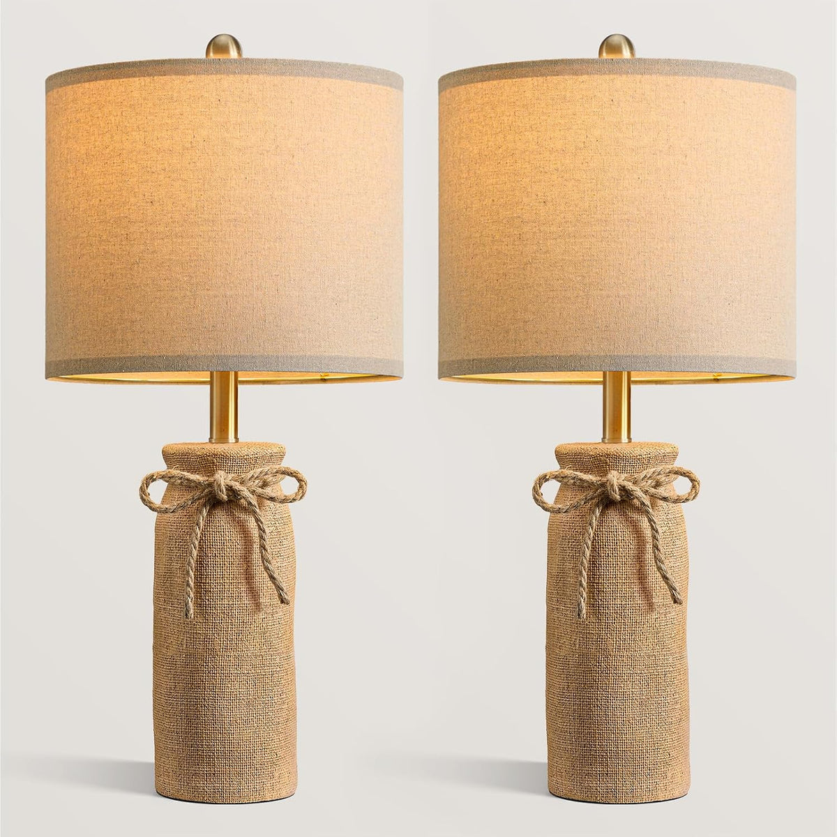 BOBOMOMO Boho Table Lamps for Living Room Set of 2, 25.5" Coastal Farmhouse Bedside Table Lamps for Nightstands, Resin Woven Rattan-Look Lamps for Bedroom, Entry Way, Rustic Home Decor