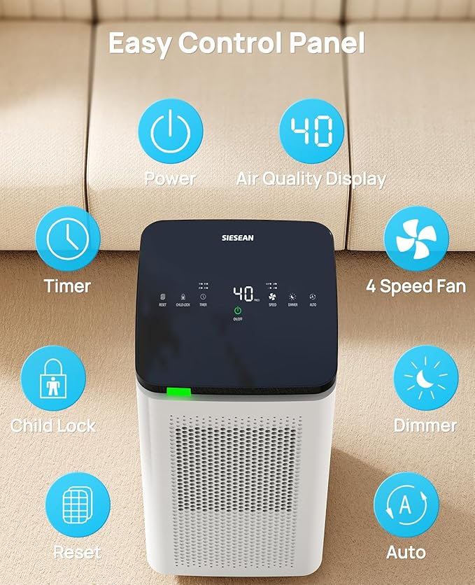 Air Purifiers for Home Large Rooms up to 3500 Ft², H13 True HEPA 0.1 Micron 99.97% Filtration with Carbon Filter, 235 CFM CADR, Removes Allergens, Pet Odor, Smoke, VOCs, 30dB Sleep Mode, PM2.5 Display