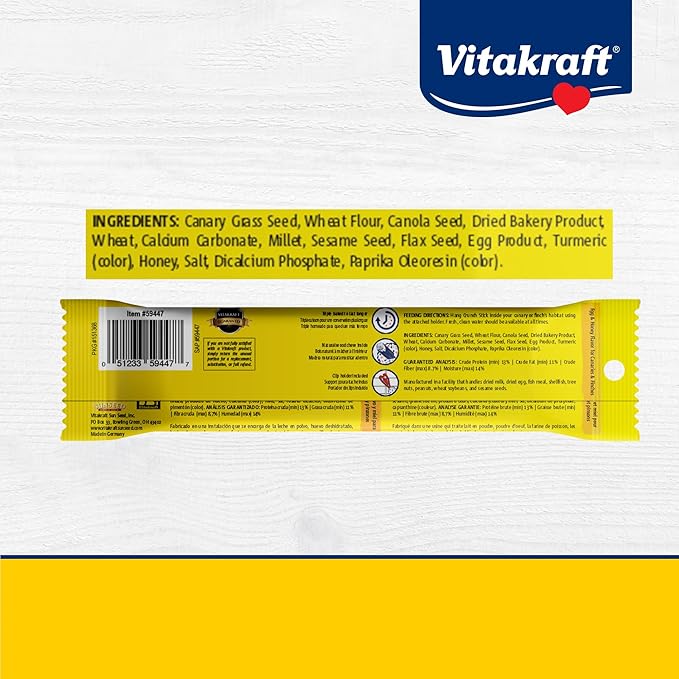 Vitakraft Crunch Sticks Parakeet Treats Egg and Honey Flavor 2 Pack - Long Lasting Seed Stick with Natural Wood Center Clip Holder and Nutritious Ingredients for Happy Engaged Birds