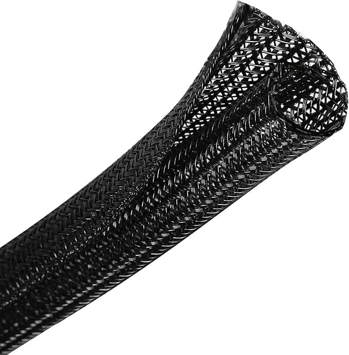 CrocSee 25ft - 1/4 inch Braided Cable Management Sleeve Cord Protector - Self-Wrapping Split Wire Loom for TV/Computer/Home Theater/Engine Bay - Black