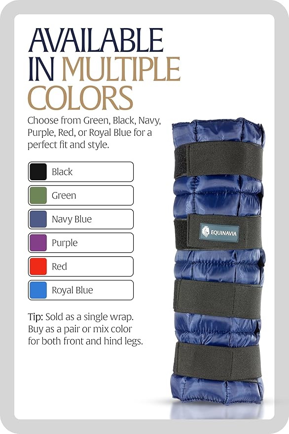 Equinavia Cool Relief Therapy Ice Boots Leg Wraps for Horses, Gel Pack with Adjustable Straps | 16.5" x 15.5" Single - Navy Blue - Single - One Size