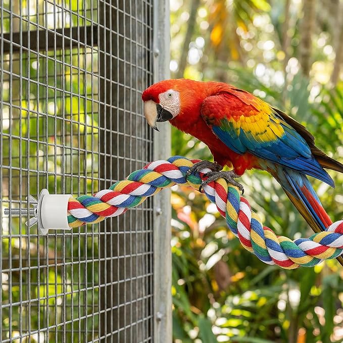 iplusmile Bird Perch 44 Inch Bird Rope Perches for Parrots, Cockatiels, Parakeets, Budgie Parakeet African Greys, Cockatiels, Conures, Budgie Cages Comfy Rope Toy, Colorful