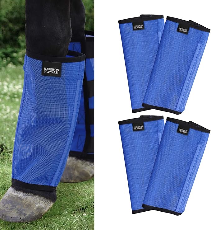 Harrison Howard Loose-Fitting Horse Fly Leggings Breathable, Tear-Resistant Fine Mesh Leg Guards Stay-on Comfortable Fly Boots (Set of 4) Blue Mini