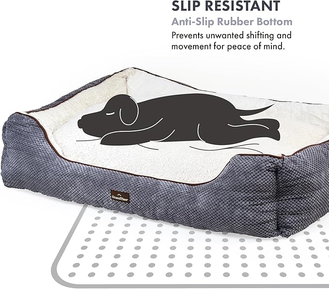 GrandTies Fluffy Dog Beds for Small Medium Large Dogs & Cats, Machine Washable Dog Bed, Rectangle Breathable Soft Calming Sleeping Warming Pet Beds with Waterproof & Non-Slip Bottom (XL 40" Moonlight)