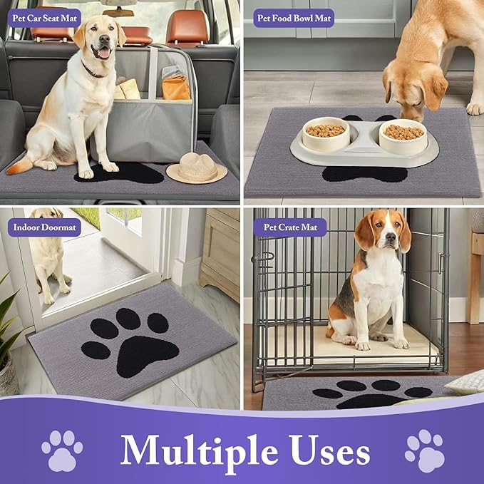 Buganda Dog Door Mat for Muddy Paws, Absorbent Dirt Trapper Non Slip Indoor Doormats, Washable Low-Profile Mat for Mud Dogs, Entryway Carpet for Inside Floor (30x20 Inches, Grey)