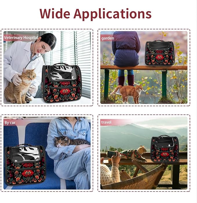 Airline Approved Soft Sided Pet Carrier, Motifs African Boho Paisley Floral (27) Pet Travel Bag for Cats & Dogs, Durable, Breathable Pet Travel Bag for Airplane, Car & Train